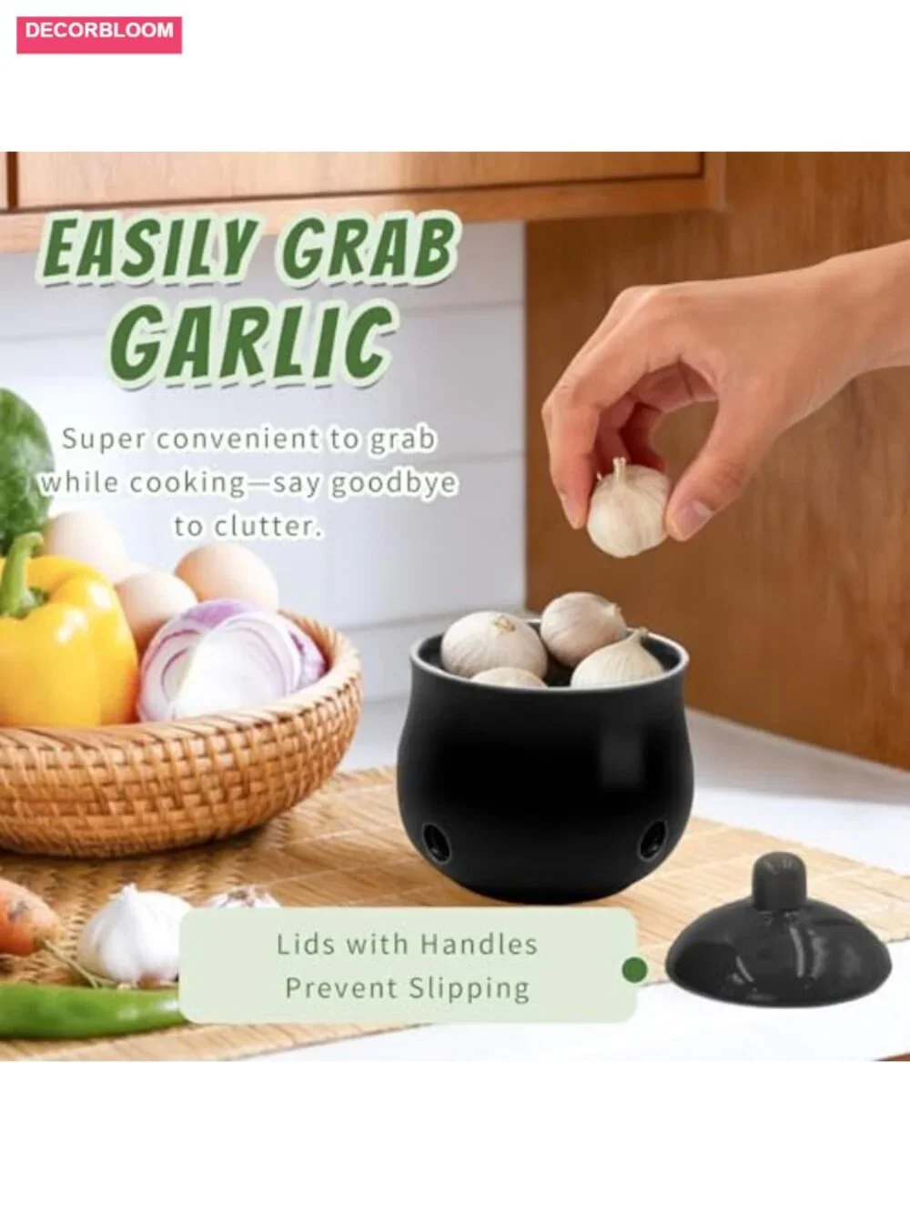 Ceramic Garlic Keeper with Lid - Fresh Storage Jar for Counter